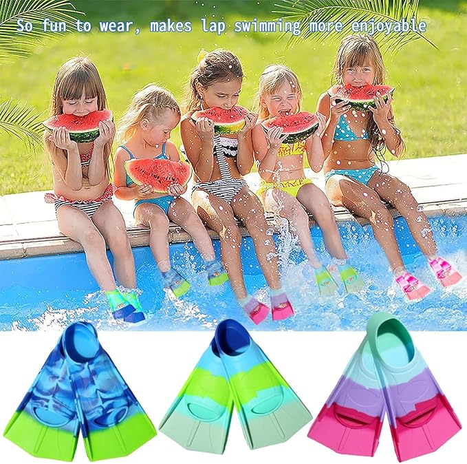 Kids Swim Fins,Short Comfortable Flippers for Lap Swimming and Training for Child,Girls,Boys,Beginners-StrideForce Fitness