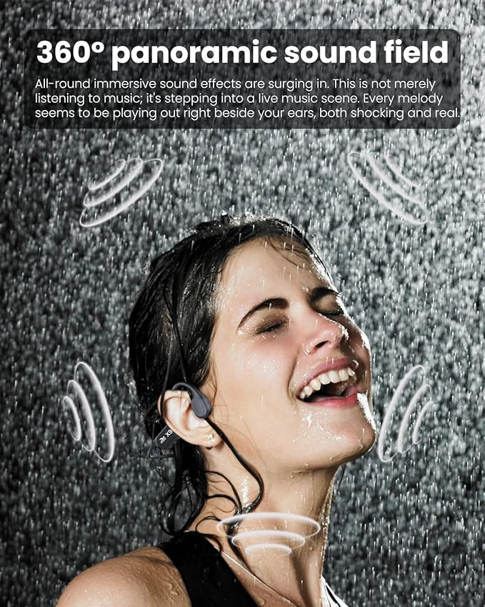 Swimming Headphones-Bone Conduction Headphones Bluetooth V6.0 Open Ear Sports Headset, IP68 Waterproof Built-in MP3 Player 32G Memory, for Running, Cycling (Black)-StrideForce Fitness