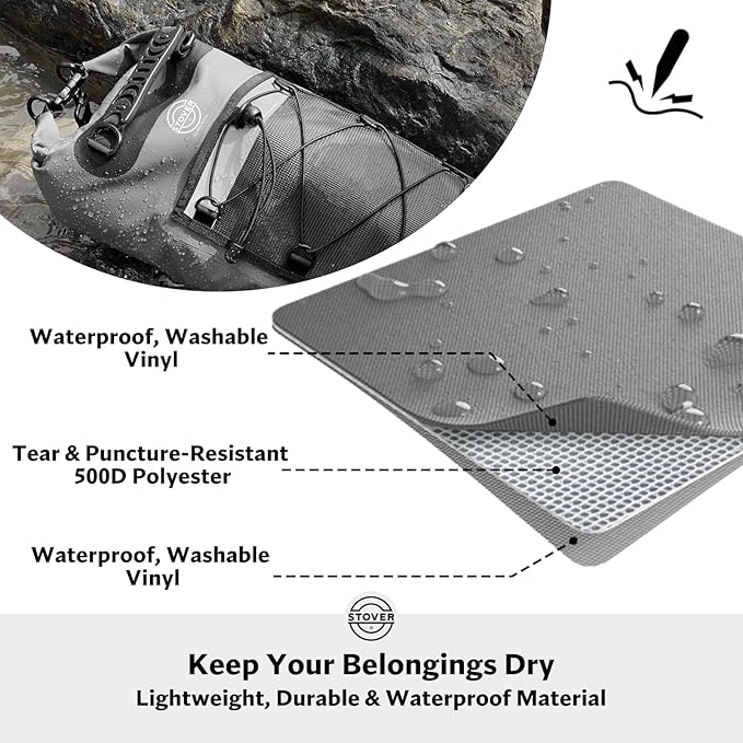 STOVER 5/10/25/30/40/55L Waterproof Backpack- Floating Dry Bag for Kayaking, Travel, Beach, Hiking, & Camping, Men/Women-StrideForce Fitness
