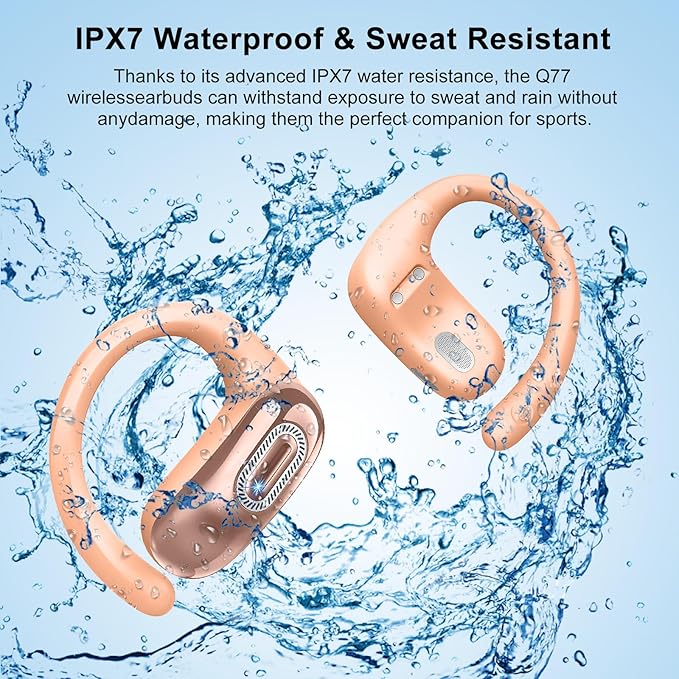 Open Ear Headphones, Bluetooth 5.4 Earbuds, 50H, Air Conduction Ear buds, HD Stereo Bass Over Ear Earphones with Earhooks, Ultra-Comfort Secure Fit, IPX7 Waterproof Headset for Working Sports, Orange-StrideForce Fitness