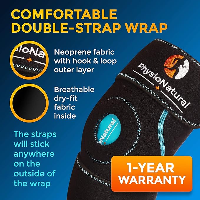 PhysioNatural Ice Pack for Knee Pain Relief, Reusable Gel Ice Wrap for Leg Injuries, Swelling, Knee Replacement Surgery, Cold Compress Therapy for Arthritis, Meniscus Tear and ACL-StrideForce Fitness
