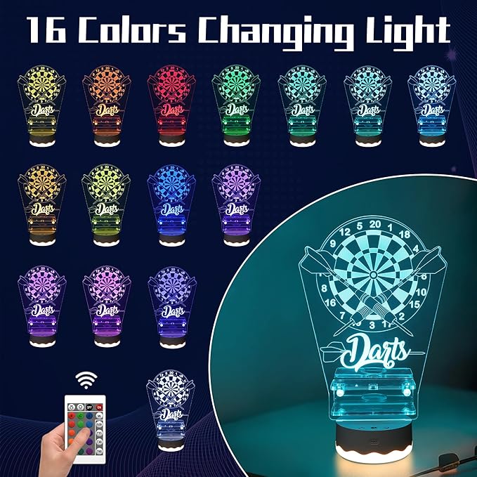 Light Up Dart Holder, 16 Colors Changing Lights Acrylic Dart Holder Stand with Remote Control, Birthday Christmas Gifts for Men Player or Darts Enthusiasts-StrideForce Fitness