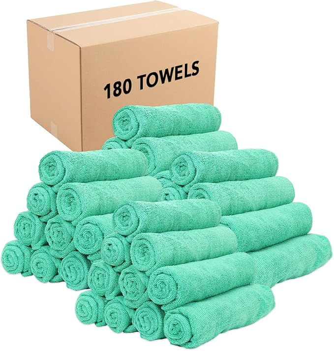 Arkwright Microfiber Gym Towel - Bulk Case of 180 - Super Soft, Quick Dry Workout Sweat Towels, 300 GSM Lightweight & Absorbent for Sports, Working Out, Yoga, and Spa, 16 x 27 in, Green-StrideForce Fitness