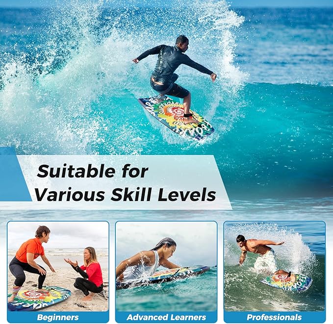 KOTEK 33/37/41 Inch Body Board with Wrist Leash, EPS Core, Dual Channel, HDPE Slick Bottom, Bodyboard for All Skill Levels & Wave Conditions-StrideForce Fitness