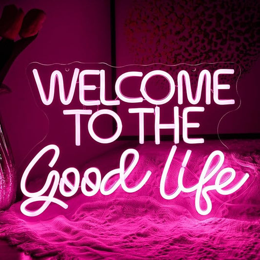 Welcome To The Good Life Neon Sign Letter LED Neon Lights Dimmable USB Powered 16.5’’X11’’Cool Wall Decorative Light Bedroom Kids Room Birthday Party Bar Decoration Gifts for Friend（Pink）-StrideForce Fitness