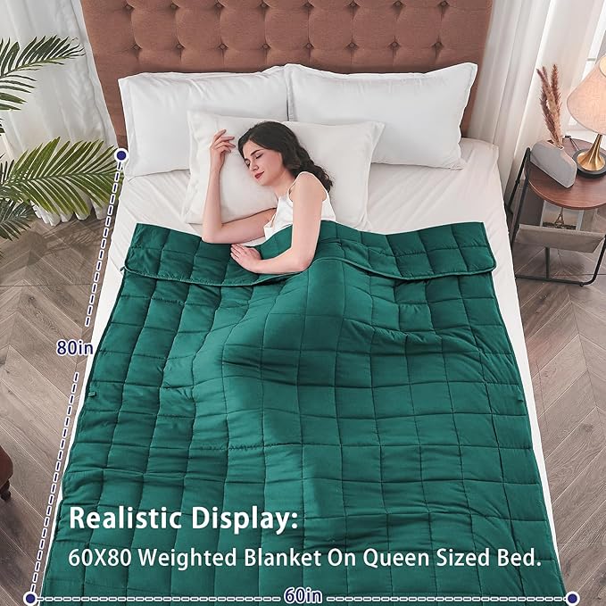yescool Weighted Blanket for Adults (17 lbs, 60" x 80", Dark Green) Cooling Heavy Blanket for Sleeping Perfect for 160-180 lbs, Queen Size Breathable Blanket with Premium Glass Bead, Machine Washable-StrideForce Fitness