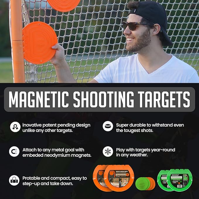 Combo Bundle of Durable Magnetic Lacrosse Goal Targets/Hockey Targets with 4 Pearl Lacrosse LT Textured Balls and 4 Tethers| Lacrosse Net Goalie Targets-StrideForce Fitness