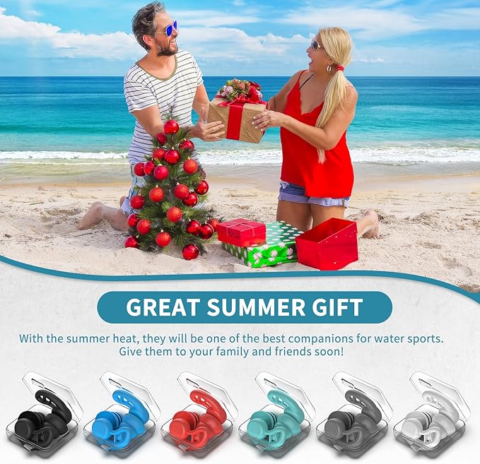 Swimming Ear Plugs for Adults, 6 Pairs Reusable Silicone Waterproof Colorful Swim Earplugs for Swimming Showering Snorkeling Surfing and Water Sports, Water Ear Plugs for Men and Women-StrideForce Fitness