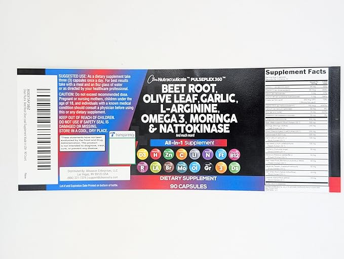 Clean Nutraceuticals Beet Root Capsules Olive Leaf Nattokinase Garlic Extract L-Arginine Omega 3 Red Yeast Rice Hibiscus Danshen - Healthy Support Supplement - 90 Ct-StrideForce Fitness