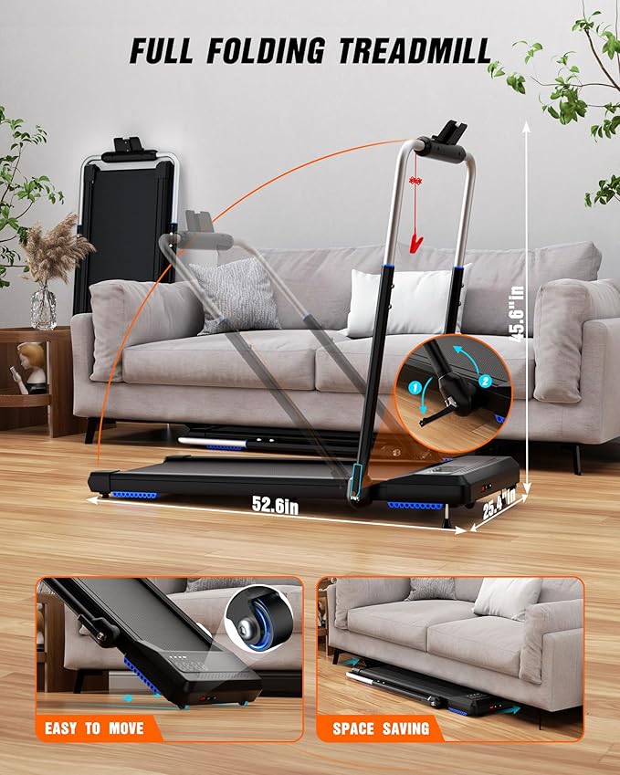 WELLFIT Treadmill for Home, 2 Level Incline Heavyduty Treadmill with Pulse Sensor, 4.0 HP, 1.0-10.0 MPH, 450/360 lbs Capacity, Large Running Area Treadmills with Bluetooth Player & LED Display-StrideForce Fitness