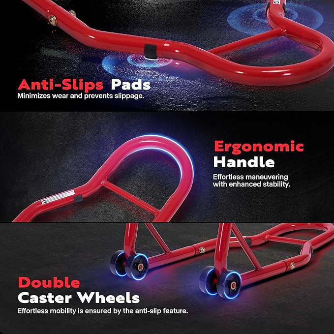 SPECSTAR Motorcycle Stands, 882 Lbs Capacity Front Rear Wheels Lift Combo with U+L Adjustable Swingarm Spool, Heavy Duty Paddock Stands for BMW Suzuki Yamaha Honda Kawasaki, Red-StrideForce Fitness