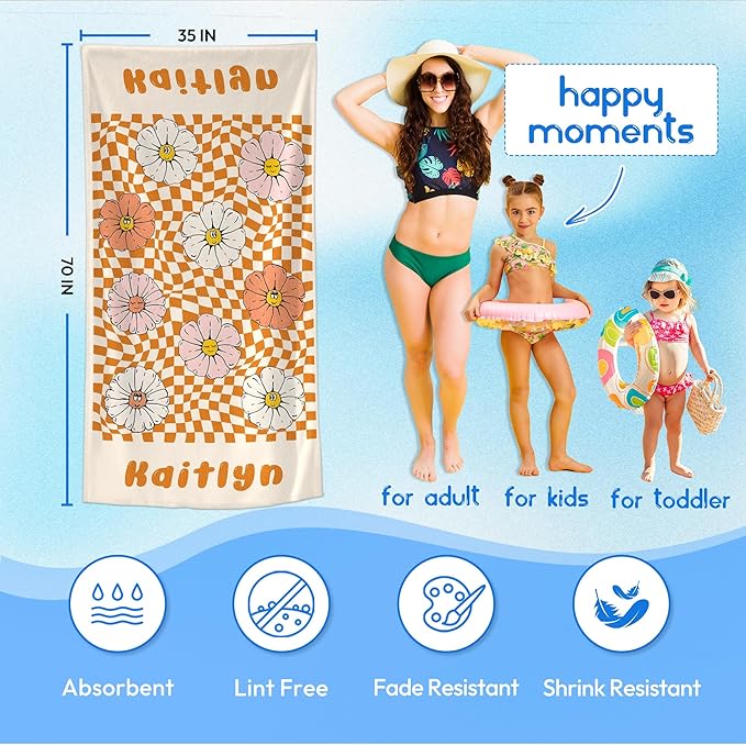 JML Personalized Beach Towel with Name, Custom Flower Beach Towel, Customized Microfiber Pool Towel, Quick Dry & Absorbent Swim Towel for Adult,Anniversary, Birthday, Summer Holiday,Vacation-StrideForce Fitness