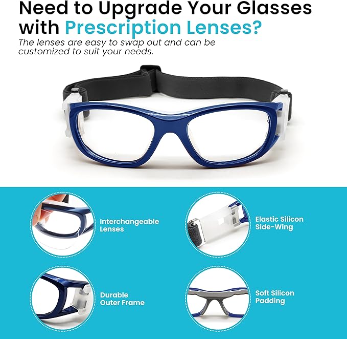 BLUE CUT Safety Basketball Goggles For Kids for Outdoor Sports Activities Anti Fog Replaceable to Prescription Lenses-StrideForce Fitness