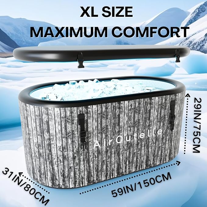 Inflatable Cold Plunge Tub, 216 - Gallon Large Ice Tub for Recovery, Durable & Portable with Water Chiller Compatibility, Gym and Training Use (Grey)-StrideForce Fitness