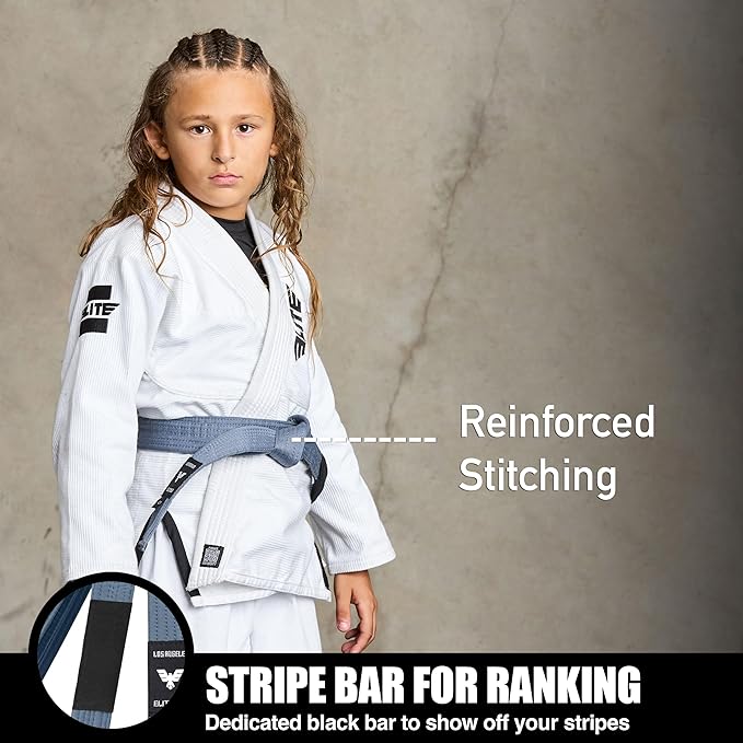 Elite Sports Kids Brazilian Jiu Jitsu Belts Preshurunk Martial Arts Youth BJJ Belts for Girls & Boys with BJJ Ranking Stripes-StrideForce Fitness