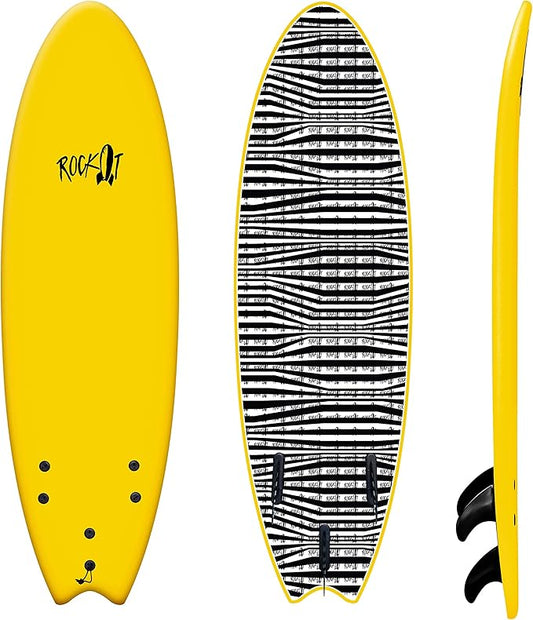 Rock-It 6' Albert Performance Fish Soft Top Surfboard Surf Board, Foam Surfboard, Kids Surfboard, Adult Surfboard, Tabla De Surf, Beginner Surfboard-StrideForce Fitness