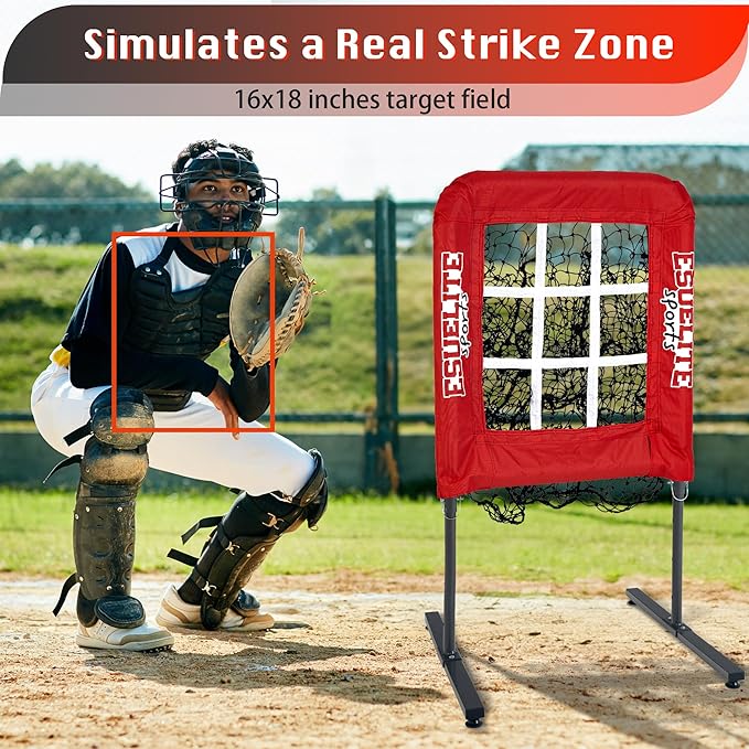 9 Hole Pitching Net with Strike Zone, Baseball Pitching Target, Softball Pitching Net, Portable Pitcher Training Equipment Height Adjustable-StrideForce Fitness