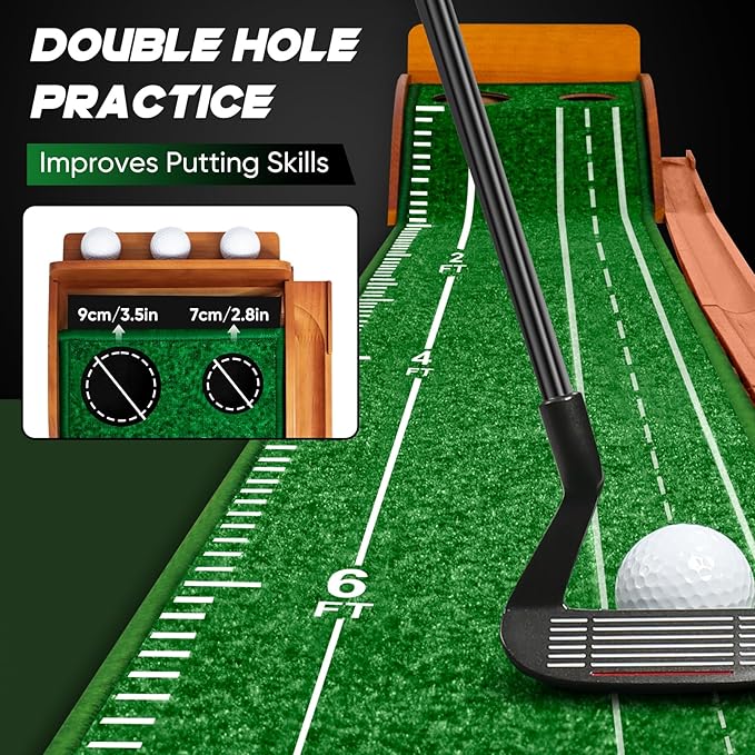 Putting Green Indoor and Outdoor, Golf Putting Mat with Auto Ball Return, Wrinkle-Free & Simulates Real Golf Putting Green - Putting Practice Mat for Office Home, Golf Gifts for Men, Dual-Hole-StrideForce Fitness