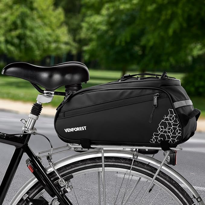 Bike Rear Rack Bag,9L PVC Waterproof Bike Trunk Bag for Road and Mountain Bikes,Bicycle Rear Seat Bag with Rain Cover Bike Saddle Bag for Cycling Trip (Pure Black)-StrideForce Fitness