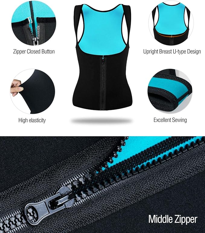 NonEcho Women Sauna Sweat Suit Sleeve Spa Cami Hot Neoprene Slimming Workout Vest Body Shaper Waist Trainer Top-StrideForce Fitness