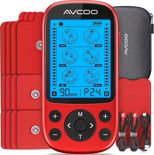 Dual Channel TENS Unit Muscle Stimulator, 3-in-1 EMS TENS Machine with 24 Modes & 40 Levels, Rechargeable EMS Massager for Neck, Shoulder, Sciatica & Back Pain Relief with 12 Pads, EVA Case