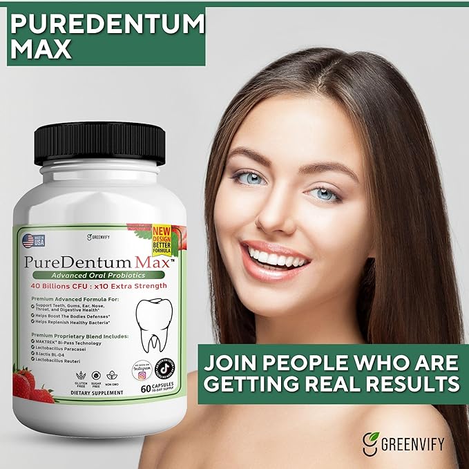 Puredentum Max for Gums and Teeth Health & Fresh Breath - 40 Billion CFU Advanced Oral Probiotics for Mouth Bad Breath, Capsule Supplement