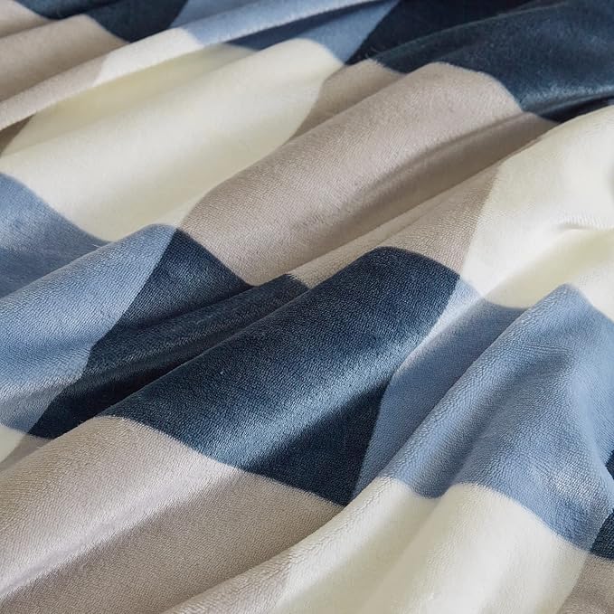 PU MEI Sherpa Fleece Throw Blanket 80" x 90" Full/Queen Reversible Plush Fluffy Extra Large Big Blanket Lattice Flannel Blankets for Sofa Couch Bed (Grey-Soft Blue, 80"*90")-StrideForce Fitness