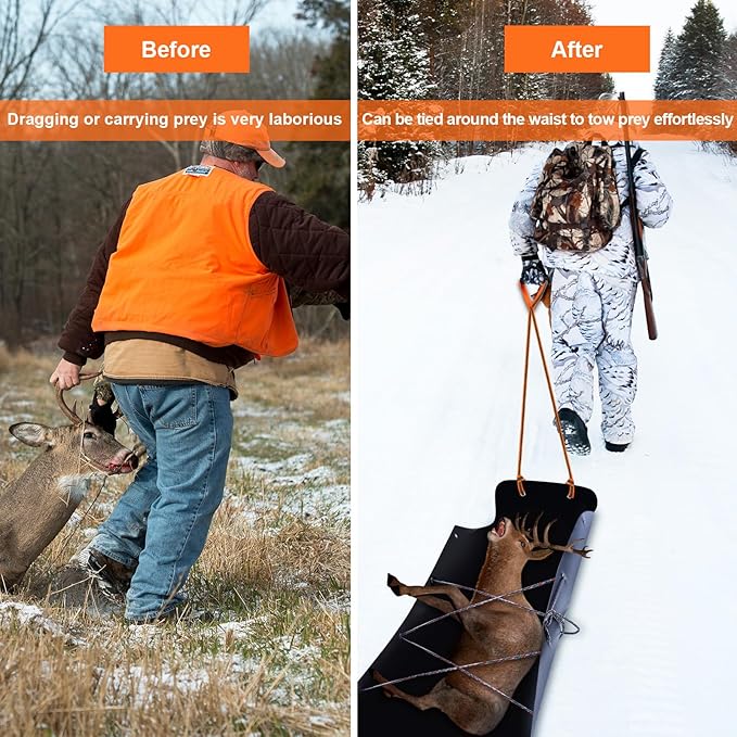 2 Pcs Deer Drag Sleds Deer Sled Game Hauler with 2 Pcs Heavy Duty Drag Strap for Duck Hunting Ice Fishing Accessories Rope Pulling Harness for Hunting Gift-StrideForce Fitness