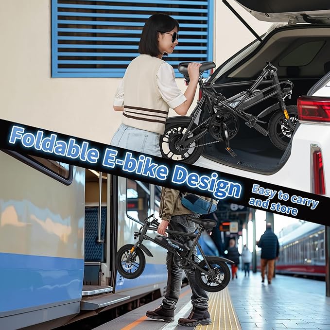 Winado Electric Bike for Adults, 14" Folding Electric Bicycle 450W Motor with Dual Disc Brakes, Max Range 25Miles(Pedal-Assist) & Speed 15.5MPH, Foldable Commuter City Ebike for Adults/Teens-StrideForce Fitness