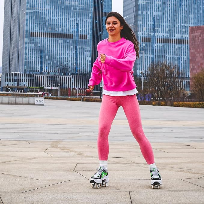 Roller Skate Shoes for Women Four Rounds Children's Roller Skates Shoes That Turn into Rollerskates Sneakers Outdoor Light Shoes with Wheels for Girls/Boys-StrideForce Fitness