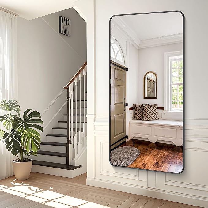 72x36 inch Large Bathroom Mirror,Black Rectangle Mirror,Wall Mounted Bathroom Frame Vanity Mirror with Round Corner for Bedroom Living Room,Entryway Hangs Horizontal or Vertical-StrideForce Fitness