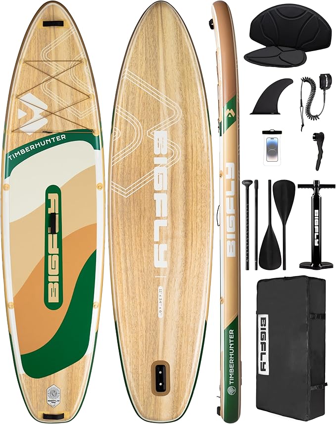 Bigfly Inflatable Stand Up Paddle Board 11’*34”*6”, Blow Up Paddle Board for Adults,with Detachable Fins, Pump, Floating Paddle, Safety Leash,Backpack-StrideForce Fitness