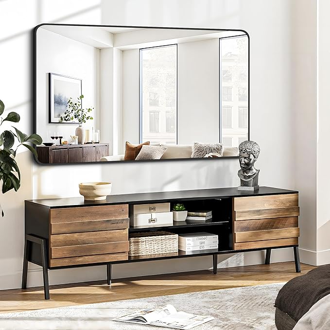 FORBATH Black Bathroom Mirror, Rectangular Vanity Mirror 30 x 48 Inch Wall Rounded Corner Metal Framed Bathroom Mirror for Living Room Bedroom Entryway Decor (Horizontal/Vertical)-StrideForce Fitness