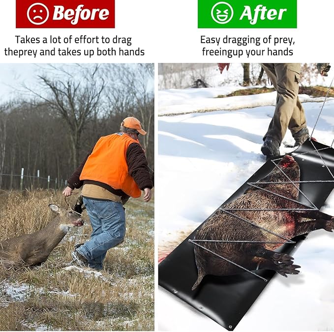 Deer Drag Sled Game Hauler Utility Snow Sled Deer Hunting Sled for Effortless Hauling of Ice Fishing Supplies, Firewood, Duck Hunting Gears, Fishing Equipment-StrideForce Fitness