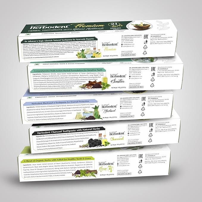 Herbodent® Premium | Herbodent® Sensitive | Herbodent® Blackseed | Herbodent® Charcoal | Herbodent® NEEM 7 in 1 Toothpaste- 1 of Each Variant in Big Size | Natural Organic Herbs, Healthy Teeth & Gums