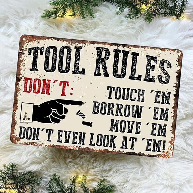 Garage Signs Metal Wall Decor - Vintage Tool Rule Metal Tin Signs for Men, Funny Shop Accessories Bar Decoration for Man Cave 8x12 Inch-StrideForce Fitness