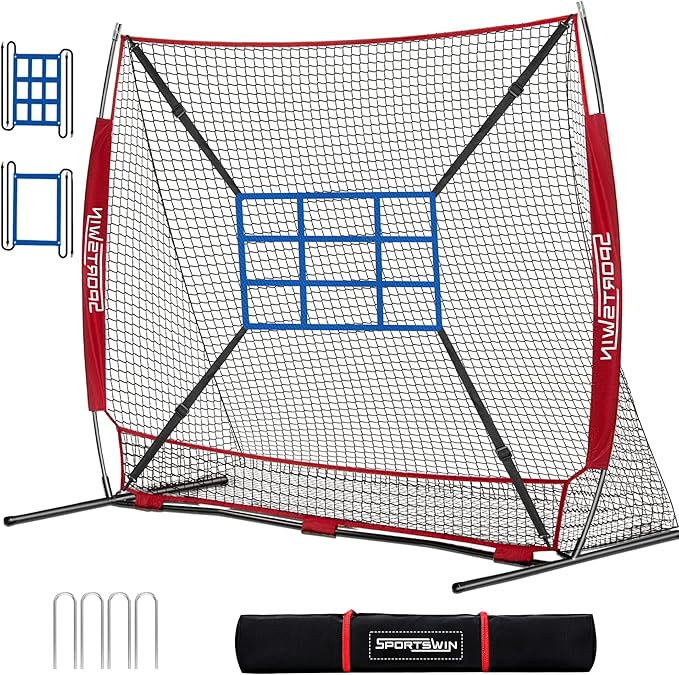 7x7 FT Baseball Net for Batting Pitching Hitting, with Strike Zone, Softball Net for Batting and Pitching, Baseball Practice Training Equipment for Kids Adult Youth-StrideForce Fitness