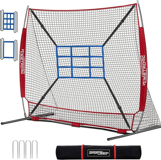 7x7 FT Baseball Net for Batting Pitching Hitting, with Strike Zone, Softball Net for Batting and Pitching, Baseball Practice Training Equipment for Kids Adult Youth-StrideForce Fitness