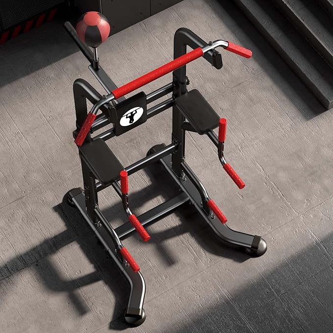 soges Pull Up Bar Dip Station, Power Tower with Boxing Speed Ball & Spinning Target, Adjustable Height Dip Stand Strength Training Fitness Workout Station, Assistive Trainer Pull Up Stand-StrideForce Fitness