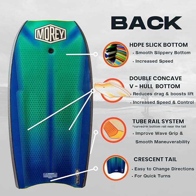 MOREY® Mach 12 MDS, 42.5" Bodyboard. Dynamic Speed Body Boards for Beach, for All Skill Levels, Embedded Fiberglass Stringer, with Coil Leash. Re-Engineered 2025 Model-StrideForce Fitness