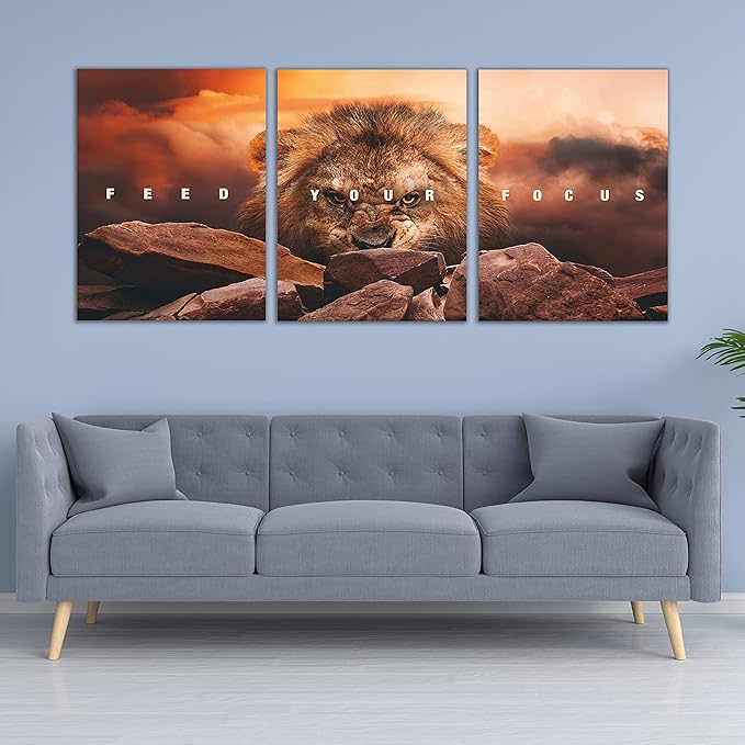Motivational Wall Art Inspirational Wall Art 3 Pieces Canvas Poster Wall Painting Lion Artwork for Living Room Bedroom Home Decor Prints Pictures Office Wall Decor Framed Ready to Hang 48''Wx 24''H-StrideForce Fitness