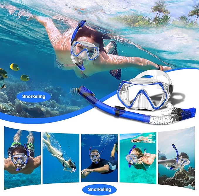 Snorkeling Gear, Dry Snorkel Set180° Panoramic Wide View,Anti-Fog Scuba Diving Mask, Professional Snorkeling Gear for Free Breathing, Swimming, Diving-StrideForce Fitness