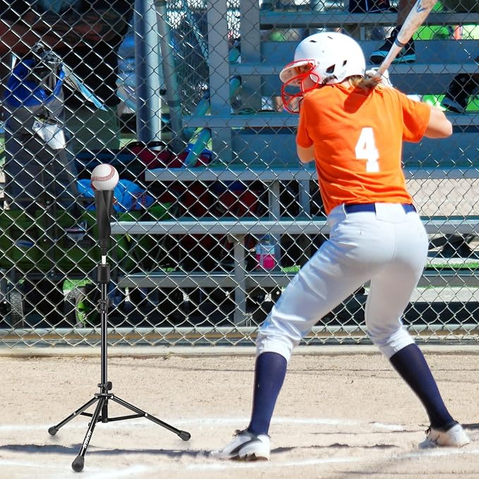 Baseball Tee Batting Tee Softball Tee Portable Travel Hitting Tee,Easy Adjustable Height,Stable Tripod Stand-StrideForce Fitness