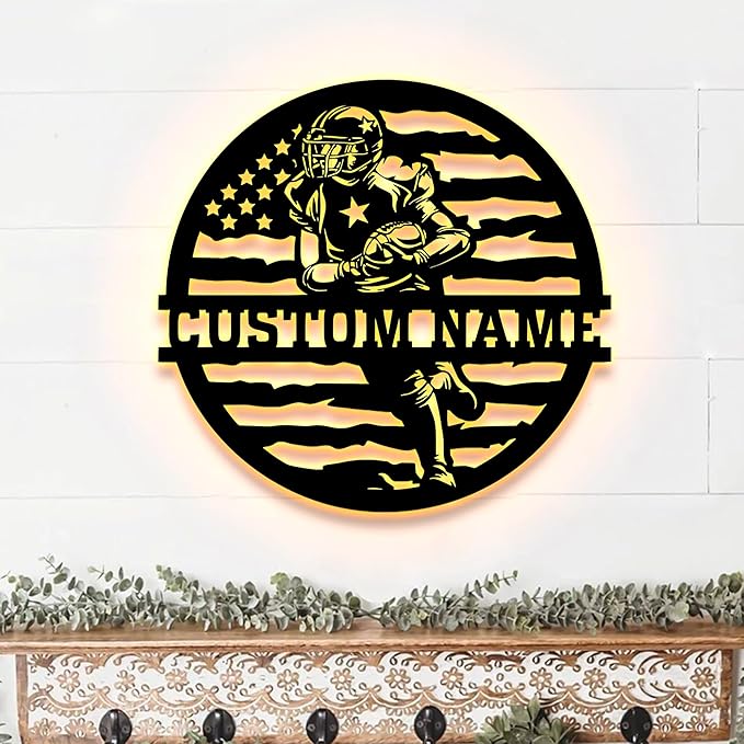 Personalized Football Metal Wall Art LED Light, American Sign, Wall Decor, Birthday Xmas Gift-StrideForce Fitness