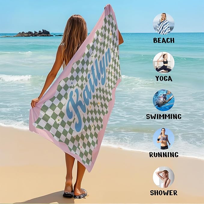 JML Personalized Beach Towel with Name, Custom Flower Beach Towel, Customized Microfiber Pool Towel, Quick Dry & Absorbent Swim Towel for Adult,Anniversary, Birthday, Summer Holiday,Vacation-StrideForce Fitness