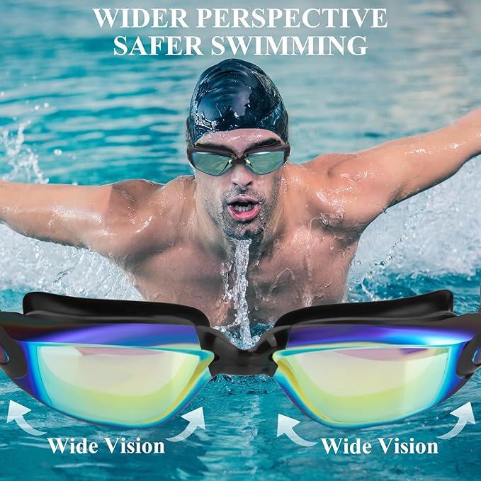 Swim Goggles,Swimming Goggles No Leaking Anti Fog UV Full Protection with Nose Clip Earplugs,Swim Pool Goggles for Adult Men Women Youth-StrideForce Fitness