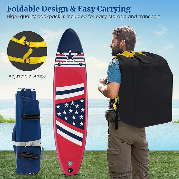 GYMAX Stand Up Paddle Board, Inflatable SUP with Wide Non-Slip EVA Deck, Accessories-Leash, D Rings, Hand Pump, Adjustable Paddle & Backpack, Paddle Boards for Adults Youth-StrideForce Fitness