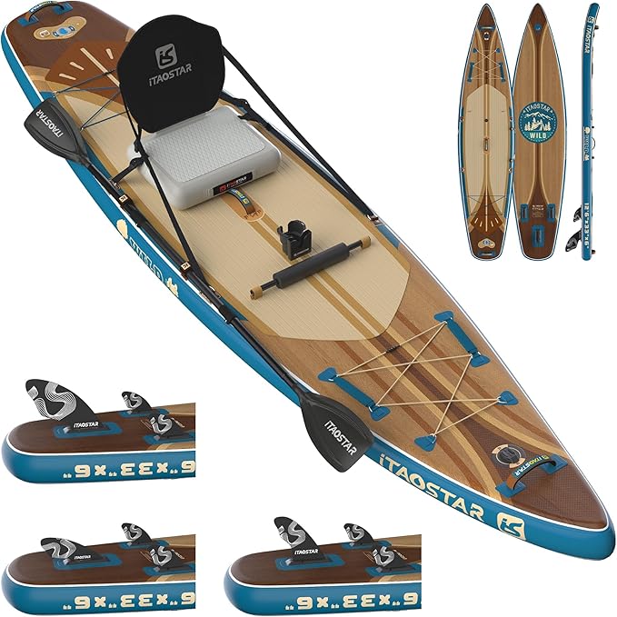 Wild 11'×36"/11'6"×34"/12'6"×33" Inflatable Paddle Board with Seat, One-Stop Premium SUP Board Gears, Tailored 5 Fins, Stable Inflatable Stand Up Paddle Boards for Youth/Adults of All Levels-StrideForce Fitness