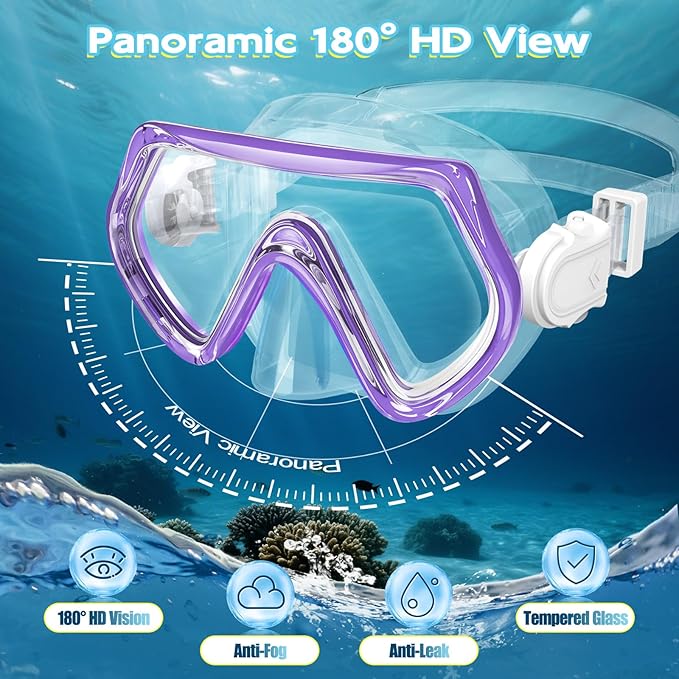 Snorkeling Gear for Kids, Kids Snorkel Set for Ages 3-14, Anti-Fog Diving Mask and Dry Top Snorkel Combo Set, Unisex Swimming Goggles-StrideForce Fitness