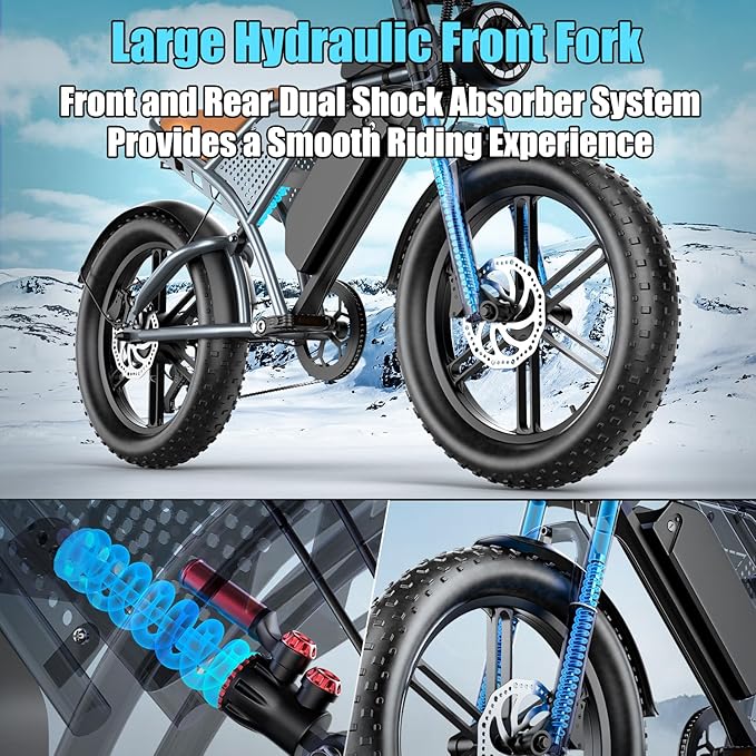 Electric Bike for Adults 1500W Motor 20" Fat Tire All-Terrain E-Bike 60-75 Miles 32MPH Electric Dirt Bike for Road Sand Mountain Snow - 48V 20AH Battery Powered Electric Motorcycle-StrideForce Fitness